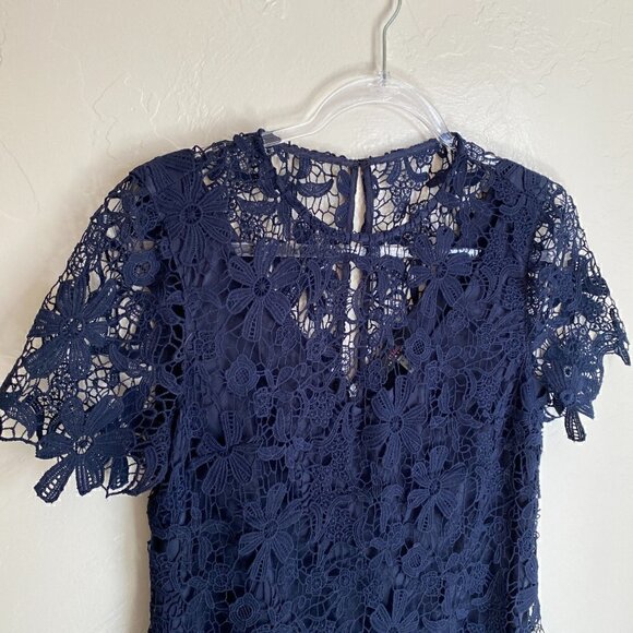 Trina Turk Lace Mini Midnight Navy Short Dress Crochet Lace - Picture 4 of 10